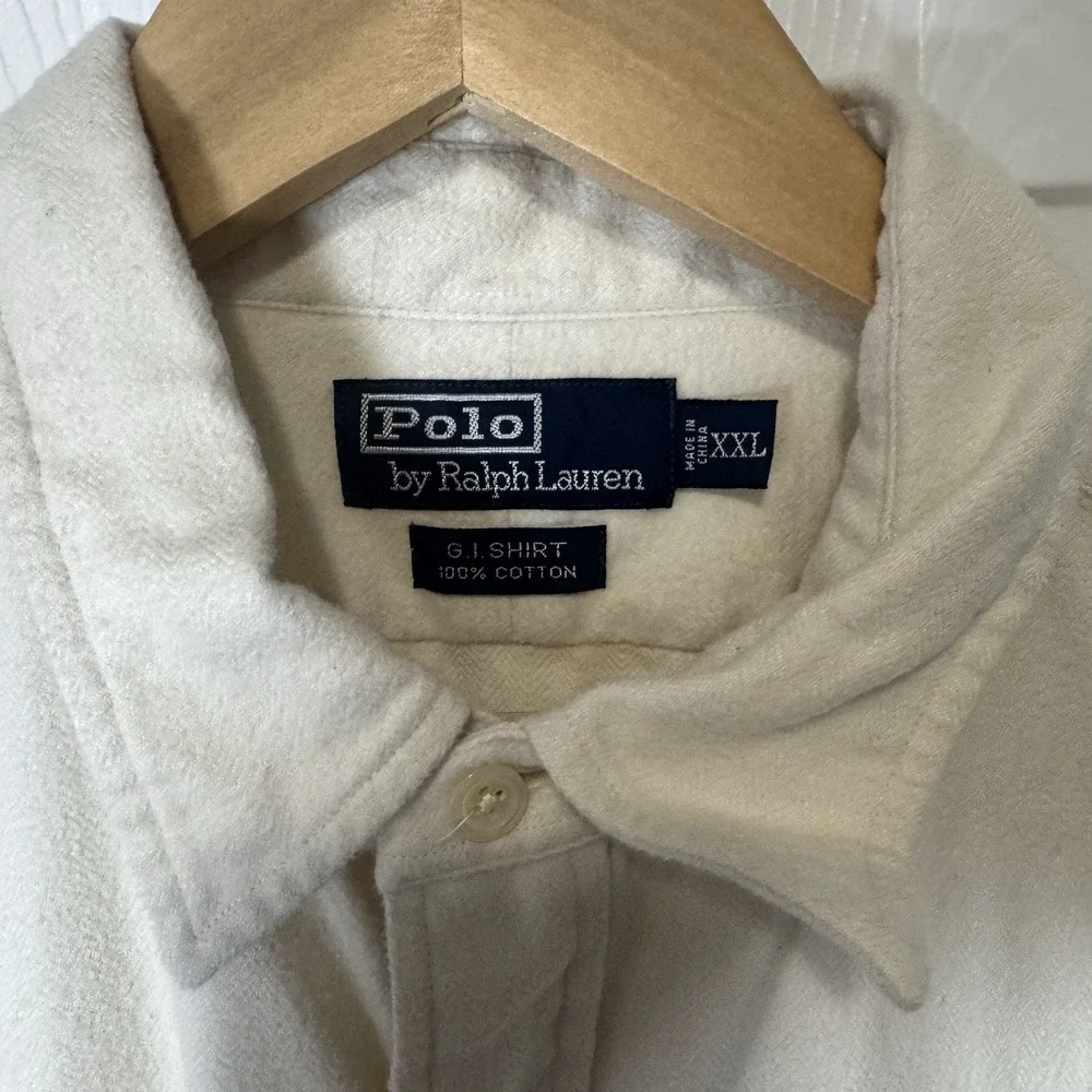 Vintage Polo Ralph Lauren Shirt 2XL Beige GI Ivory 100% Cotton